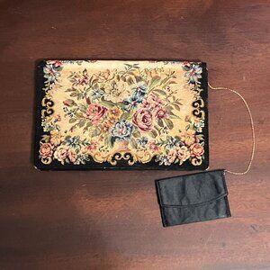Vintage Genuine Petit-Point Austrian Tapestry Clutch Purse with Attached Coin